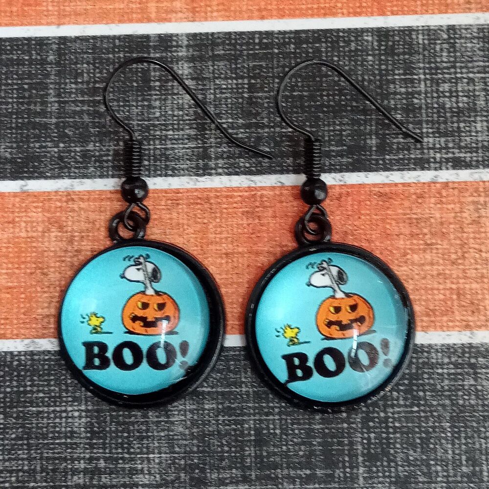 Peanuts Snoopy Halloween Earrings BOO! Pumpkin Colorful Dangles